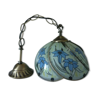 Vintage floral suspension glass and gold metal