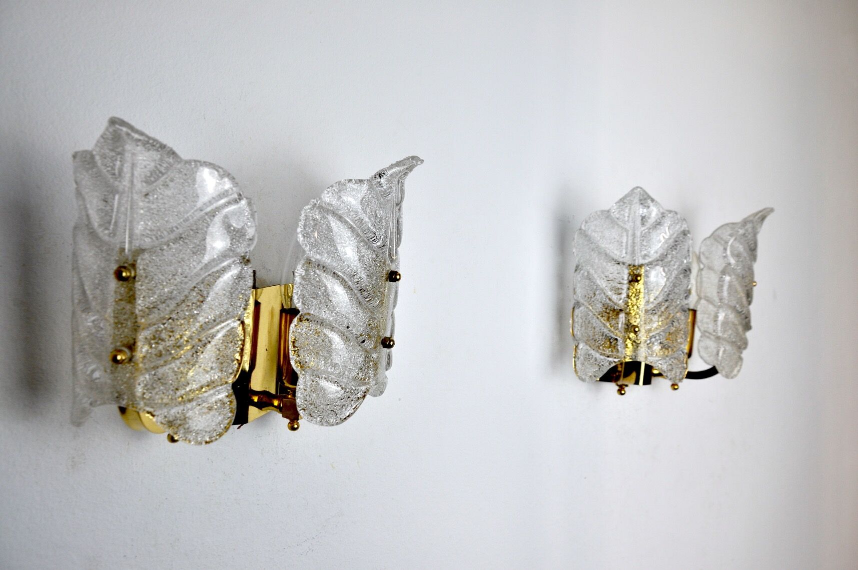 Pair of wall lamps Murano Leaves, Italy, 1970