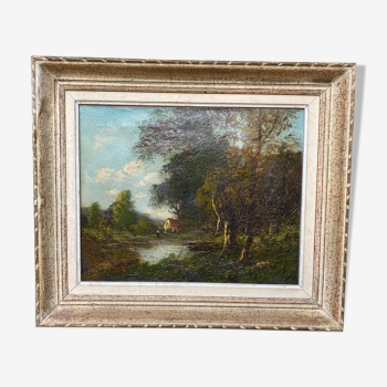 Tableau paysage campagne ancien