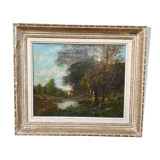 Tableau paysage campagne ancien