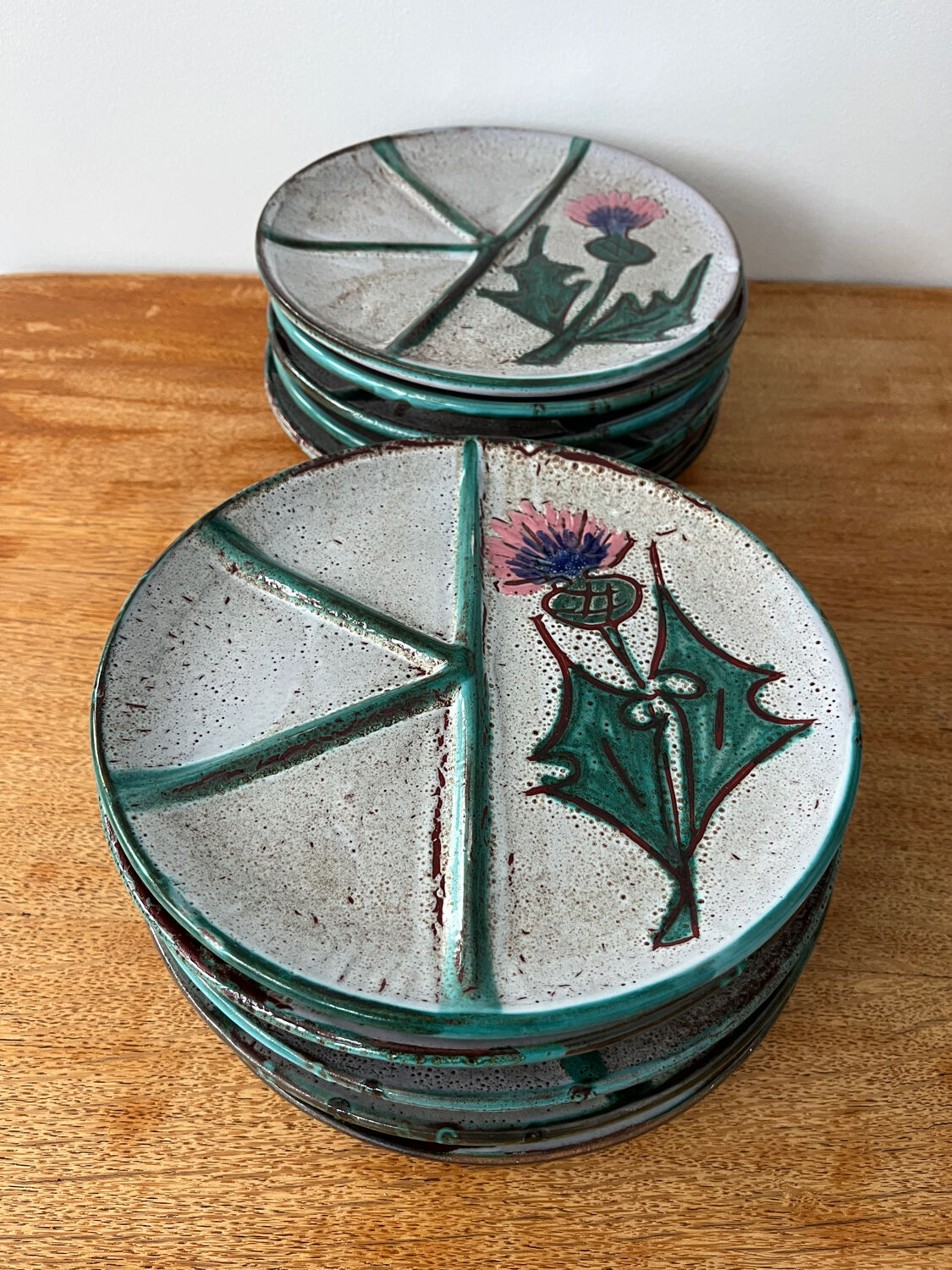 Set of 12 fondue plates "Chardon" Vallauris