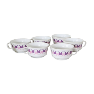 Set of 6 cups in Alfoldi porcelain, vintage Hungarian