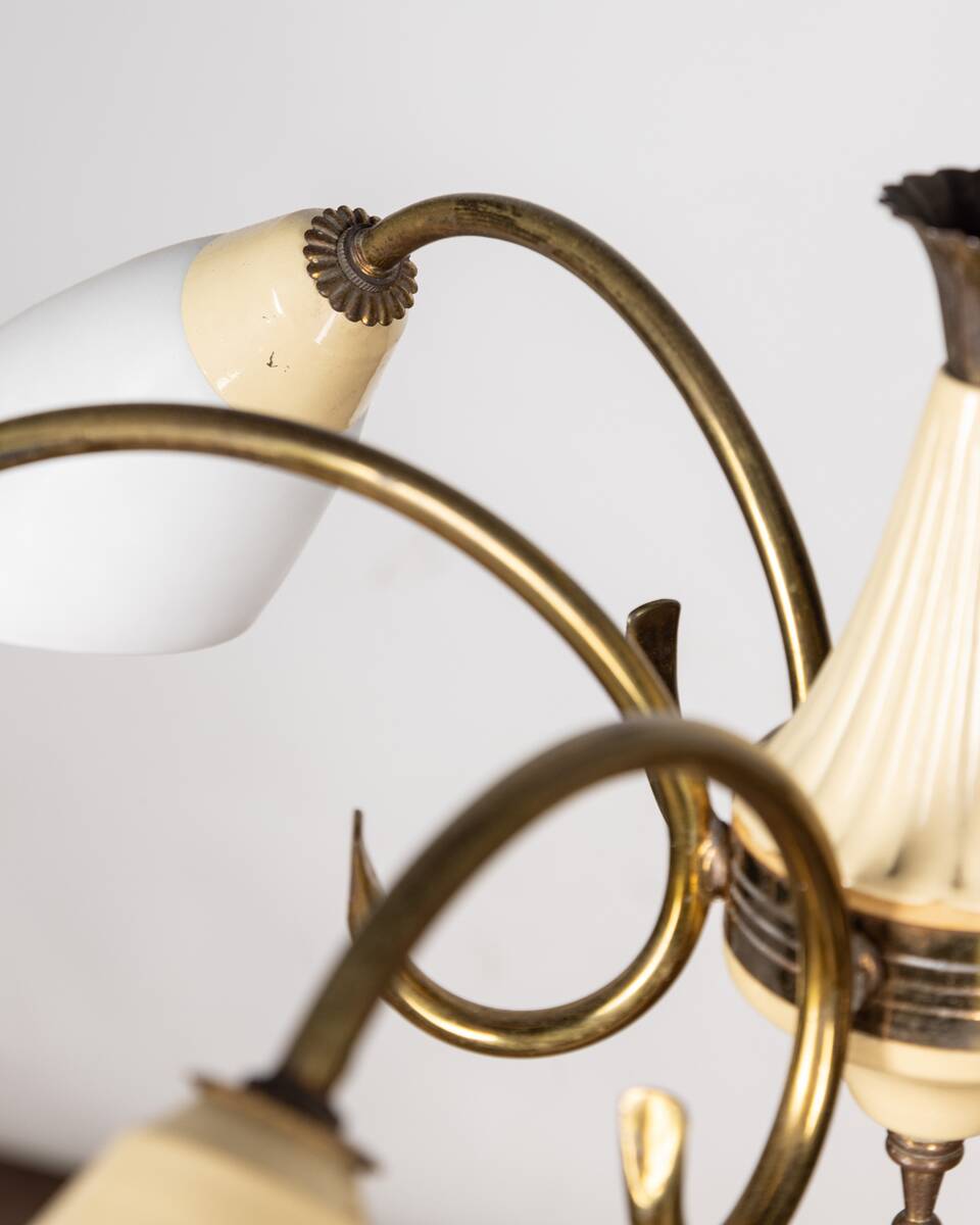 VINTAGE 50'S CHANDELIER IN GLASS AND BRASS ITALIAN DESIGN