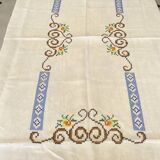 Jolie nappe ancienne brodée à la main - Lin -200x130 cm