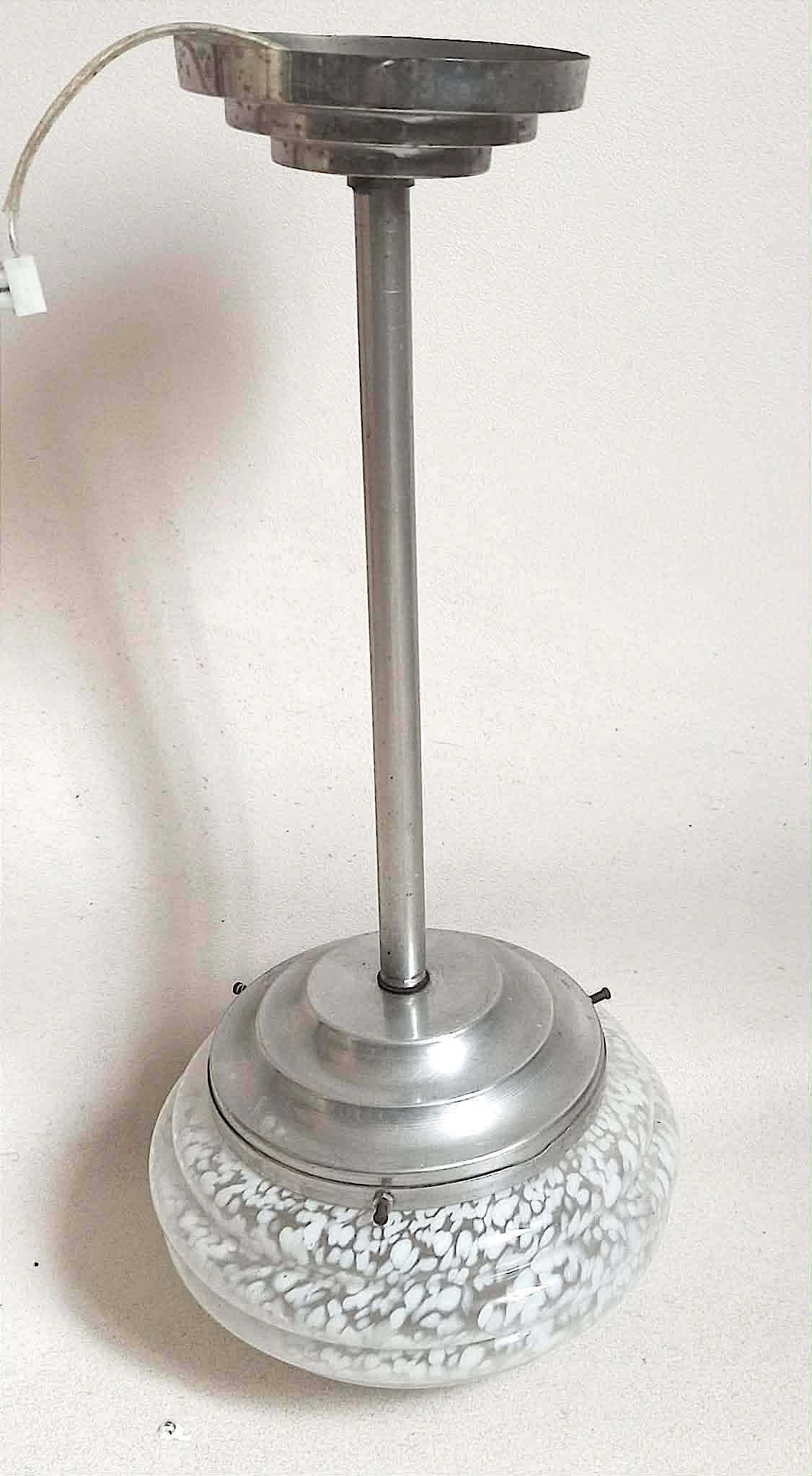 Art Deco Suspension Clichy Glass White Height 52 cm