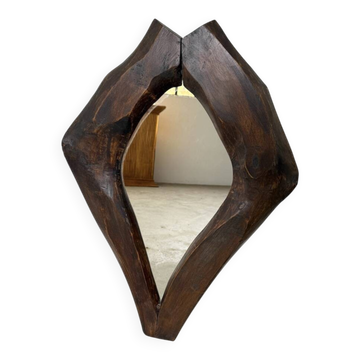 Miroir brutaliste en bois, 1900