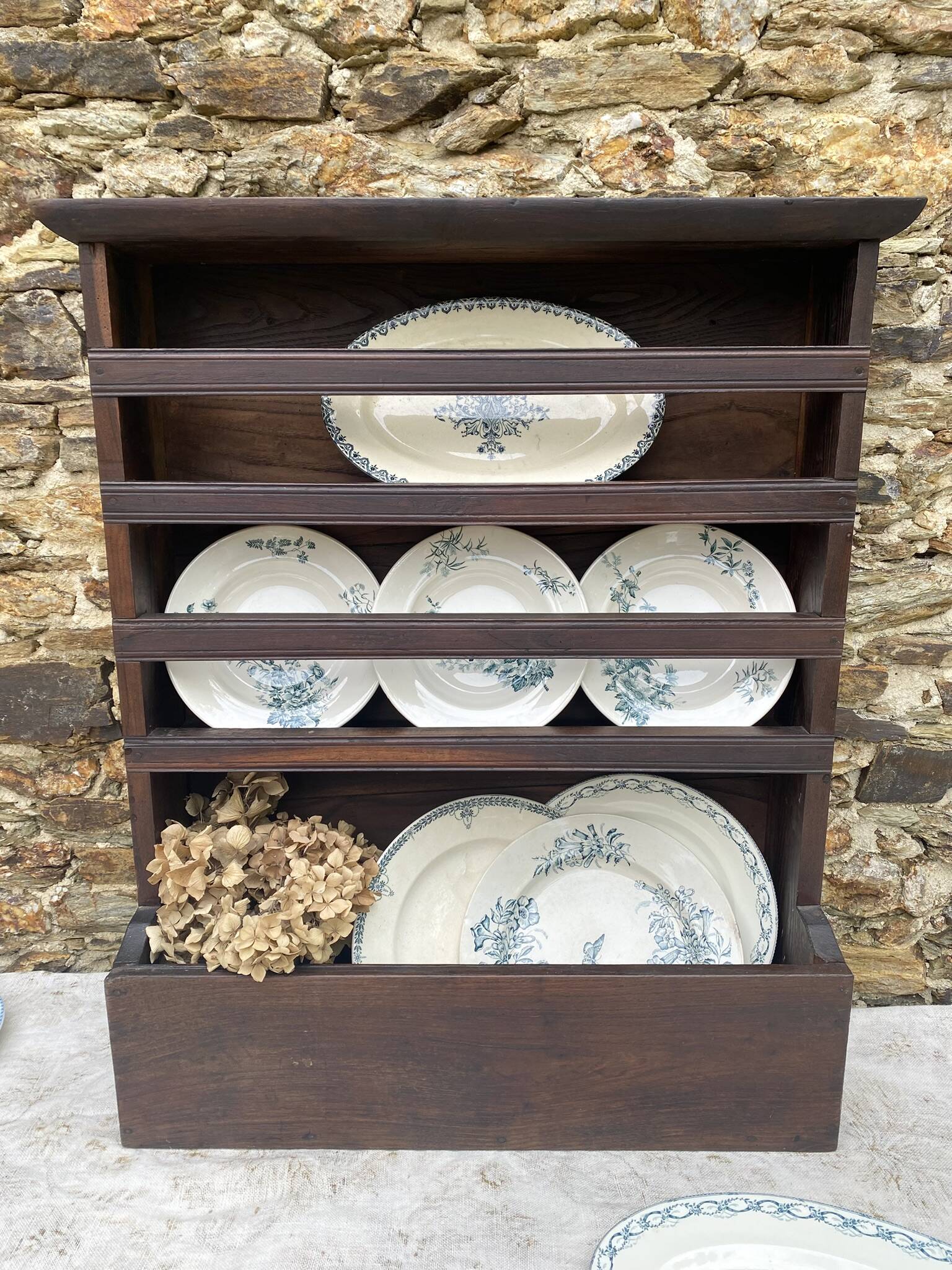 Antique wooden plate rack cupboard.
