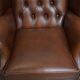 Chesterfield wing chair in dark brown English cowhide