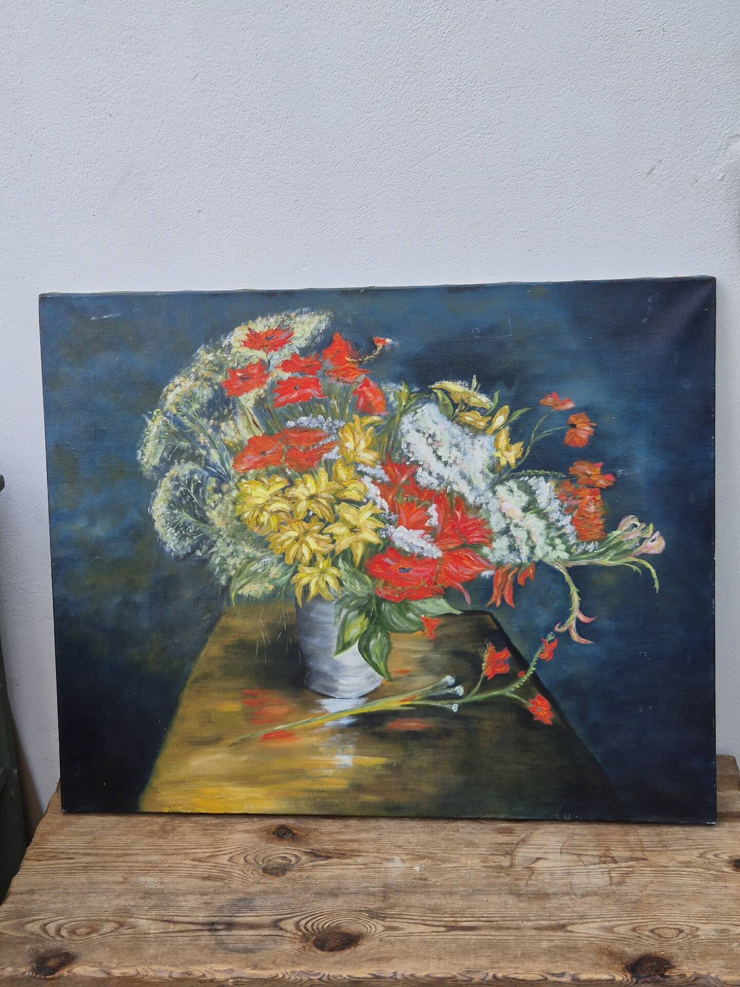 Large Vintage Floral Still Life Oil Painting