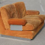 Canapé orange cuir suédé et acier. Circa 1970