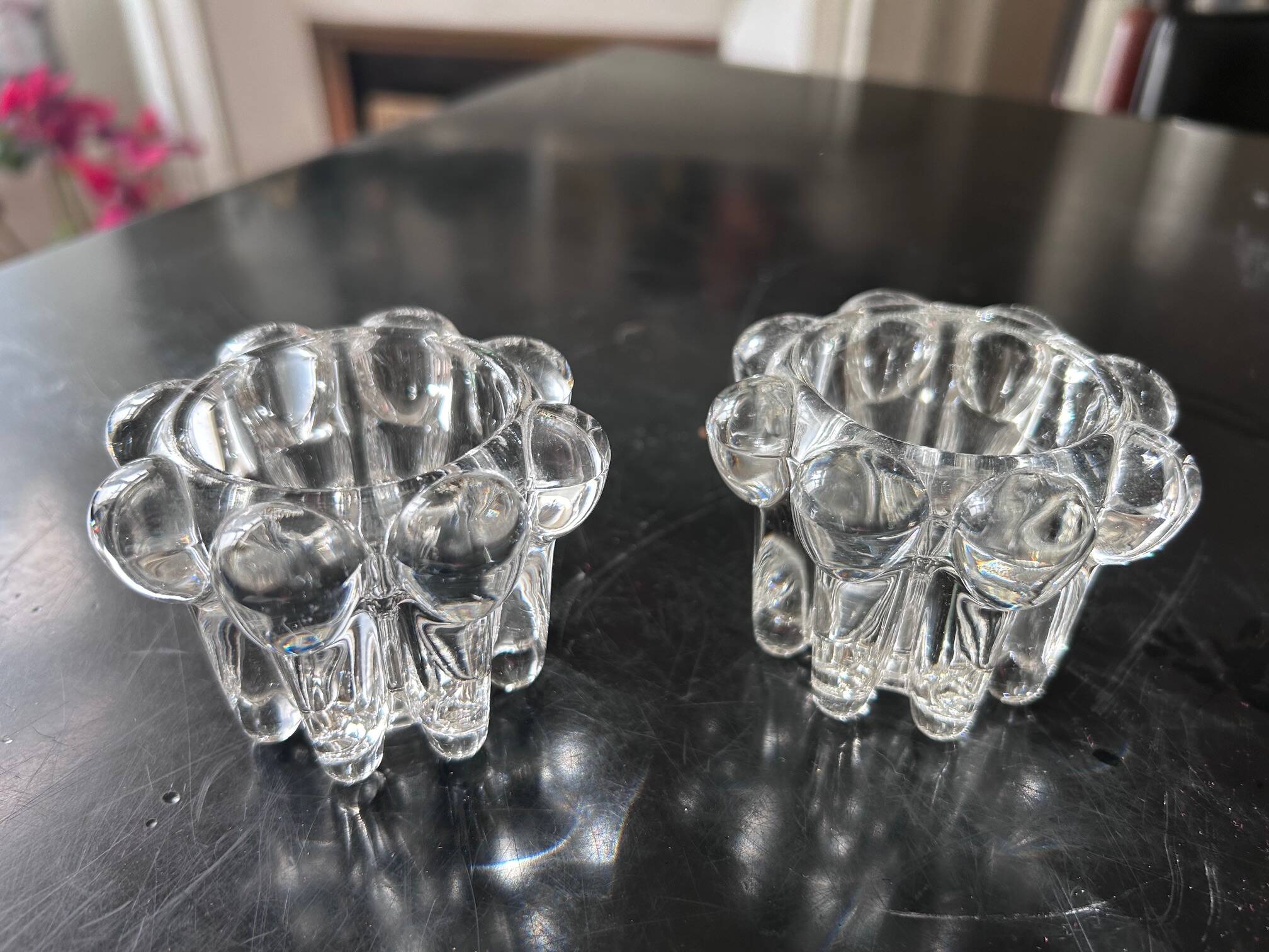 pair of crystal candle holders