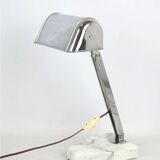 Vintage art deco lamp for Fare in chrome and white and grey veined marble France circa 1930