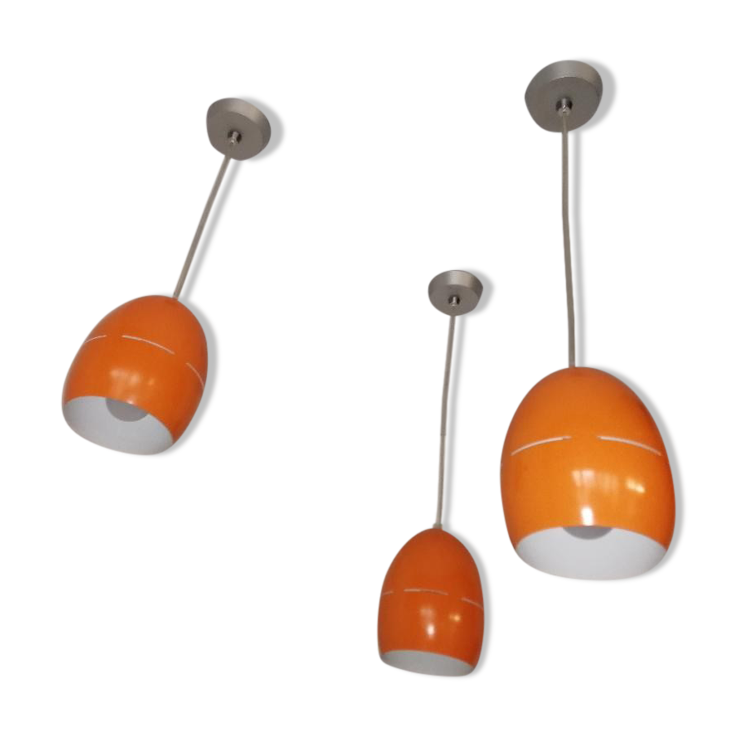 Suite of 3 vintage orange pendant lamps 70s
