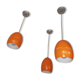 Suite of 3 vintage orange pendant lamps 70s