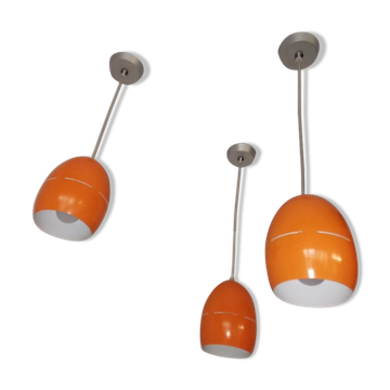 Suite de 3 suspensions vintage orange années 70