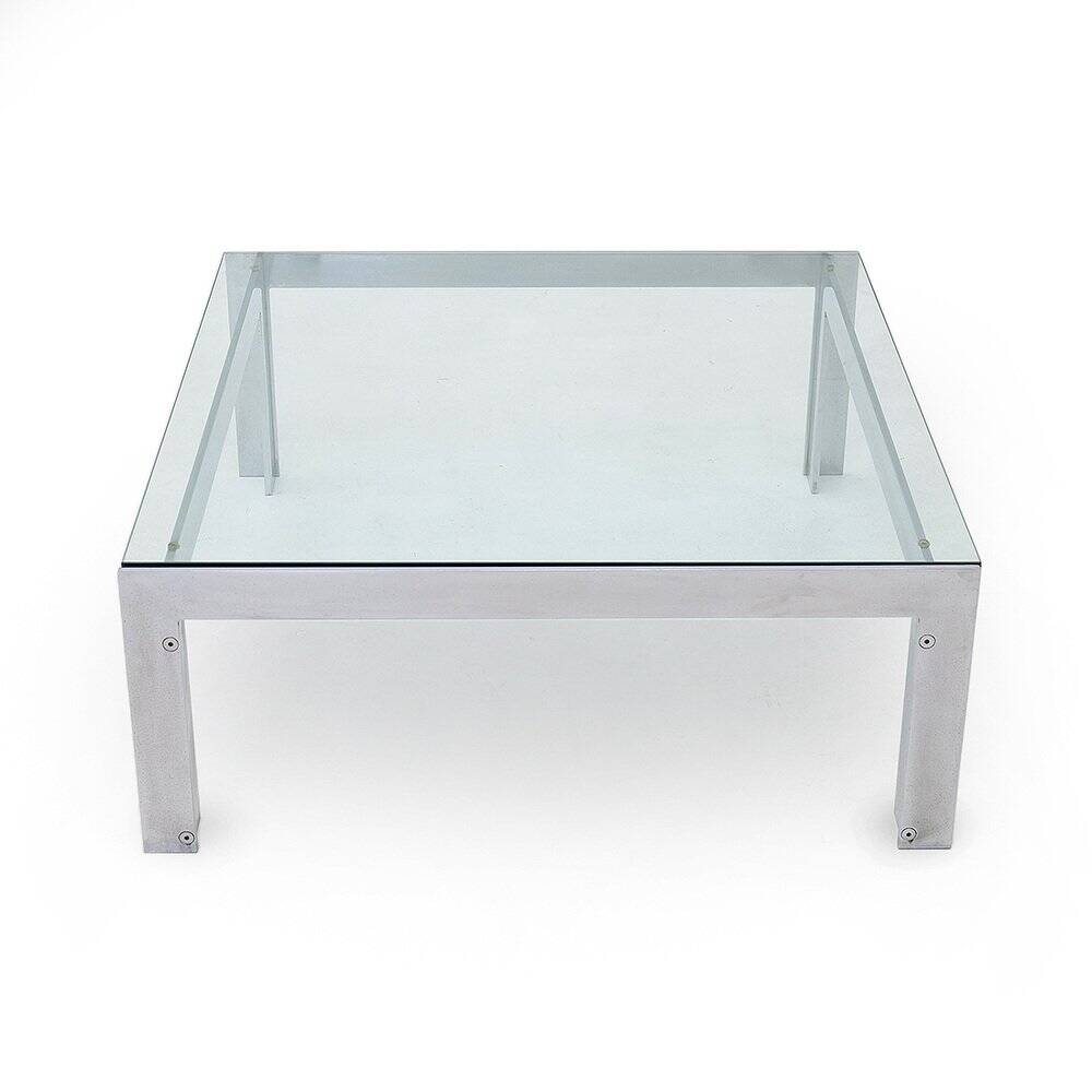 Table basse en acier et verre par Alberto Rosselli pour Saporiti, années 1970