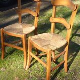 2 Solid wood straw chairs
