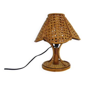 Bamboo rattan caned lamp. Italy 1950s 60s.
