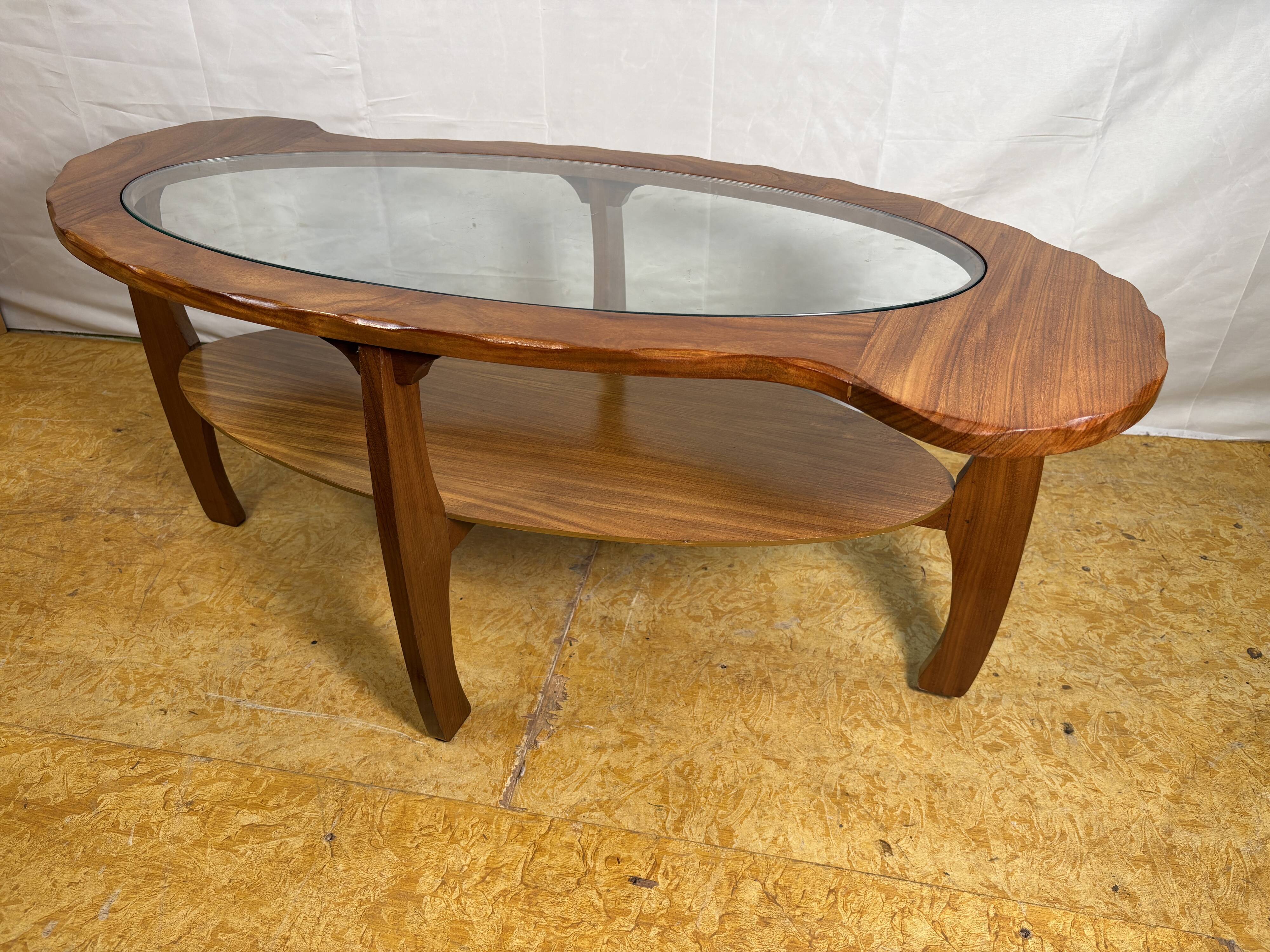 Mid-Century Retro Vintage Teak & Glass Coffee Table 1960  Organic Sculptura