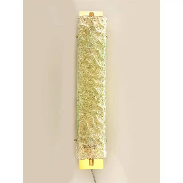 Luxury Gold 24k Wall Sconces With Green “Graniglia” Murano Glass Set of Two