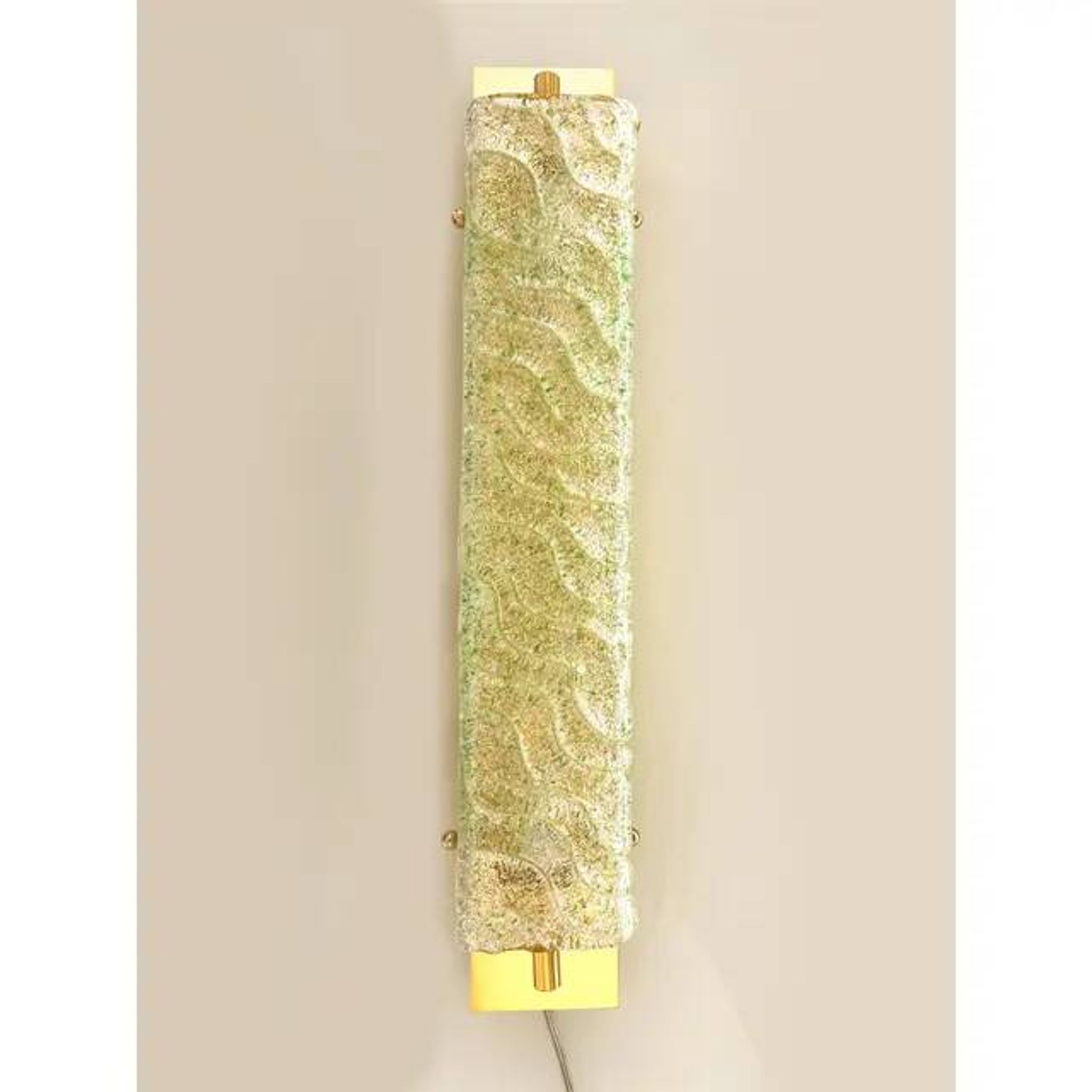 Luxury Gold 24k Wall Sconces With Green “Graniglia” Murano Glass Set of Two