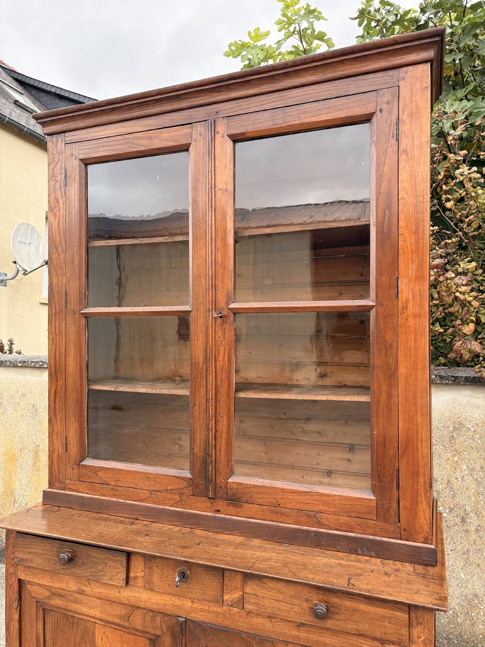 Two-body oak sideboard, circa 1890 — antique glasses and assembly