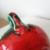 Fat Lava Pitcher Vase: Red Black Green Glaze, West German Pottery
