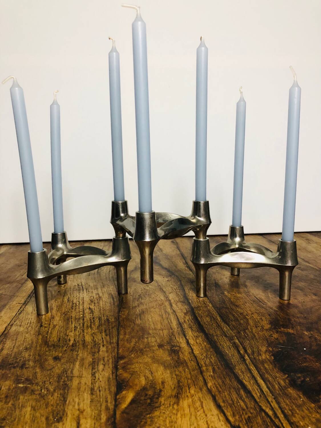 Chrome metal candle holders. Set of 3.