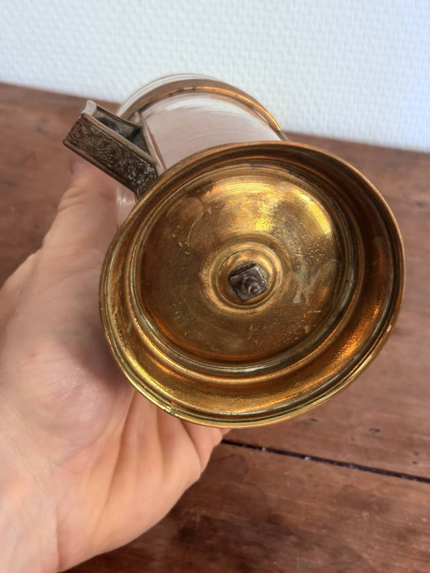 Night Candle Holder Brass Chiseled Blown Glass Night Light 19th Century