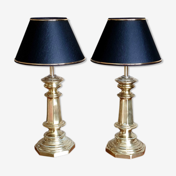 Duo de lampes anciennes en bronze et laiton
