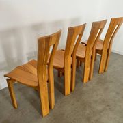 4 old French design solid elm chairs from the 70s vintage
