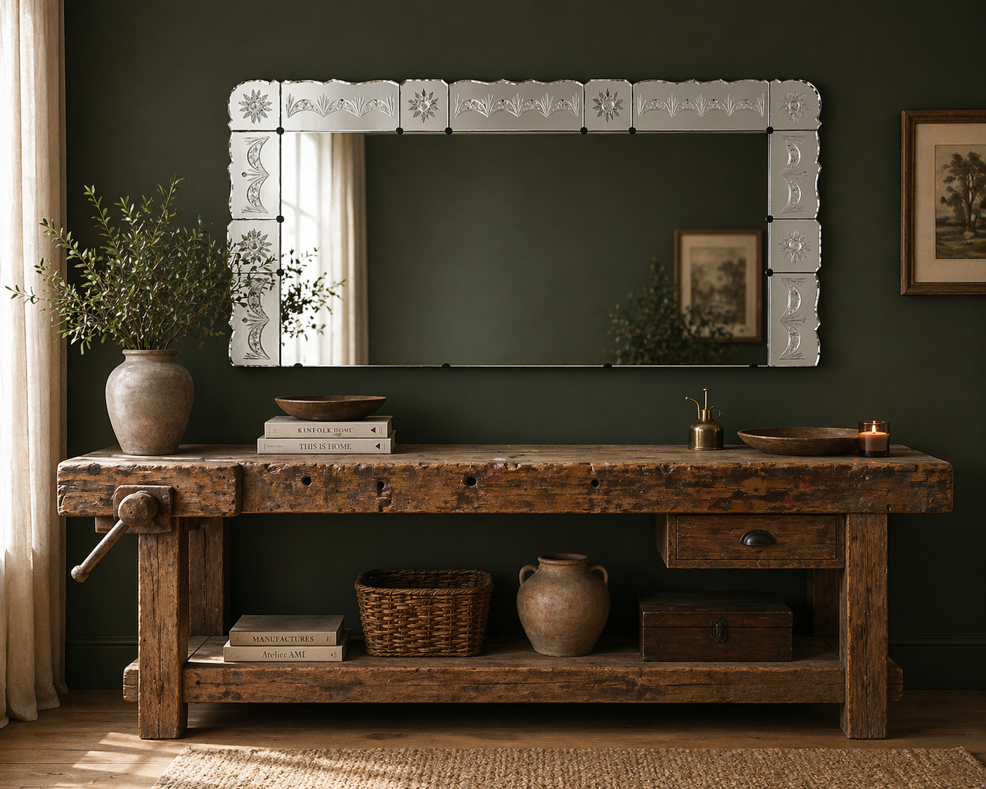 Large antique Art Deco Venetian mirror 203x100