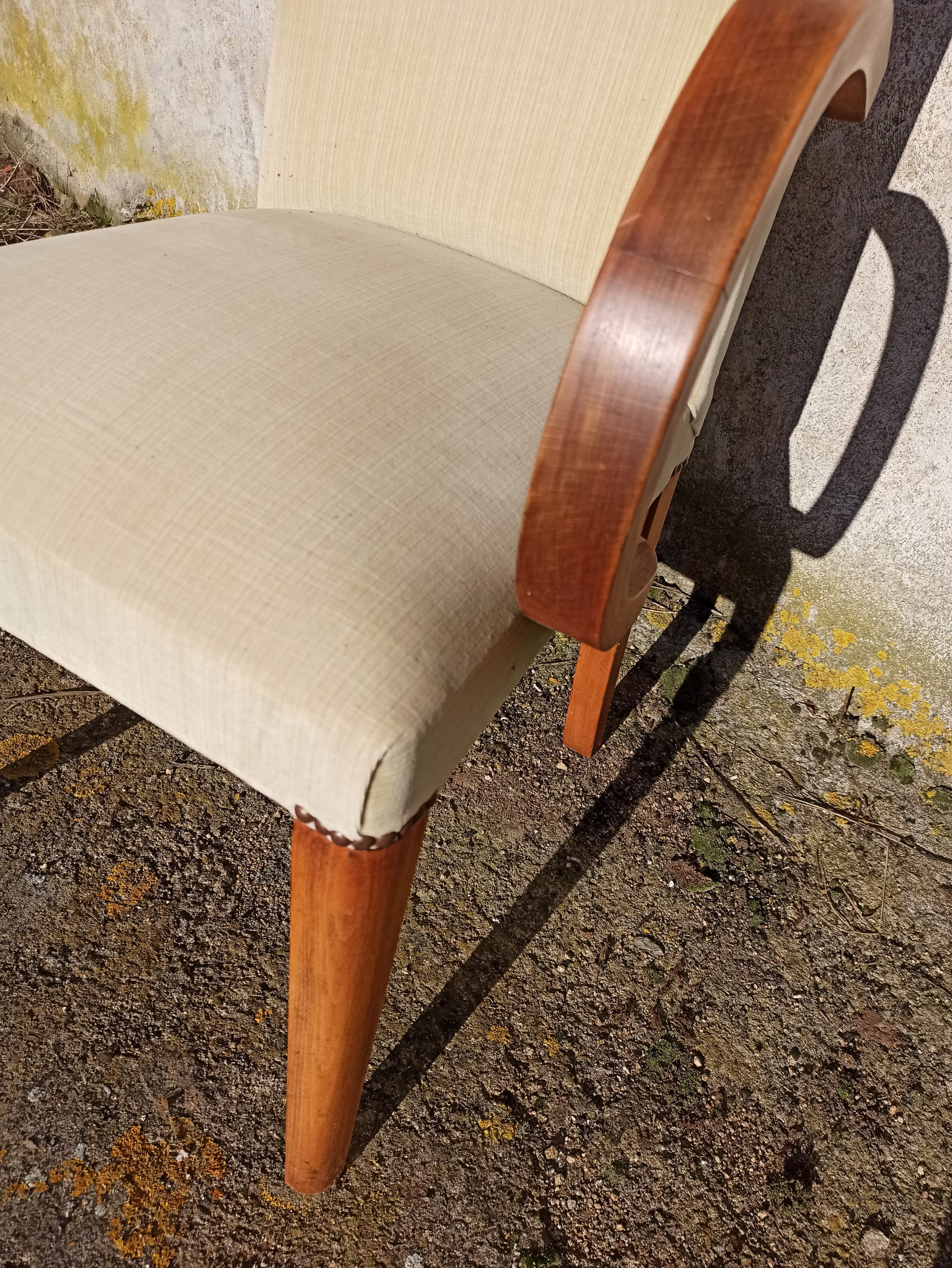 Pair of bridge armchairs from the 50s off-white velvet