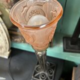 Art Deco lamp in wrought metal and pink glass