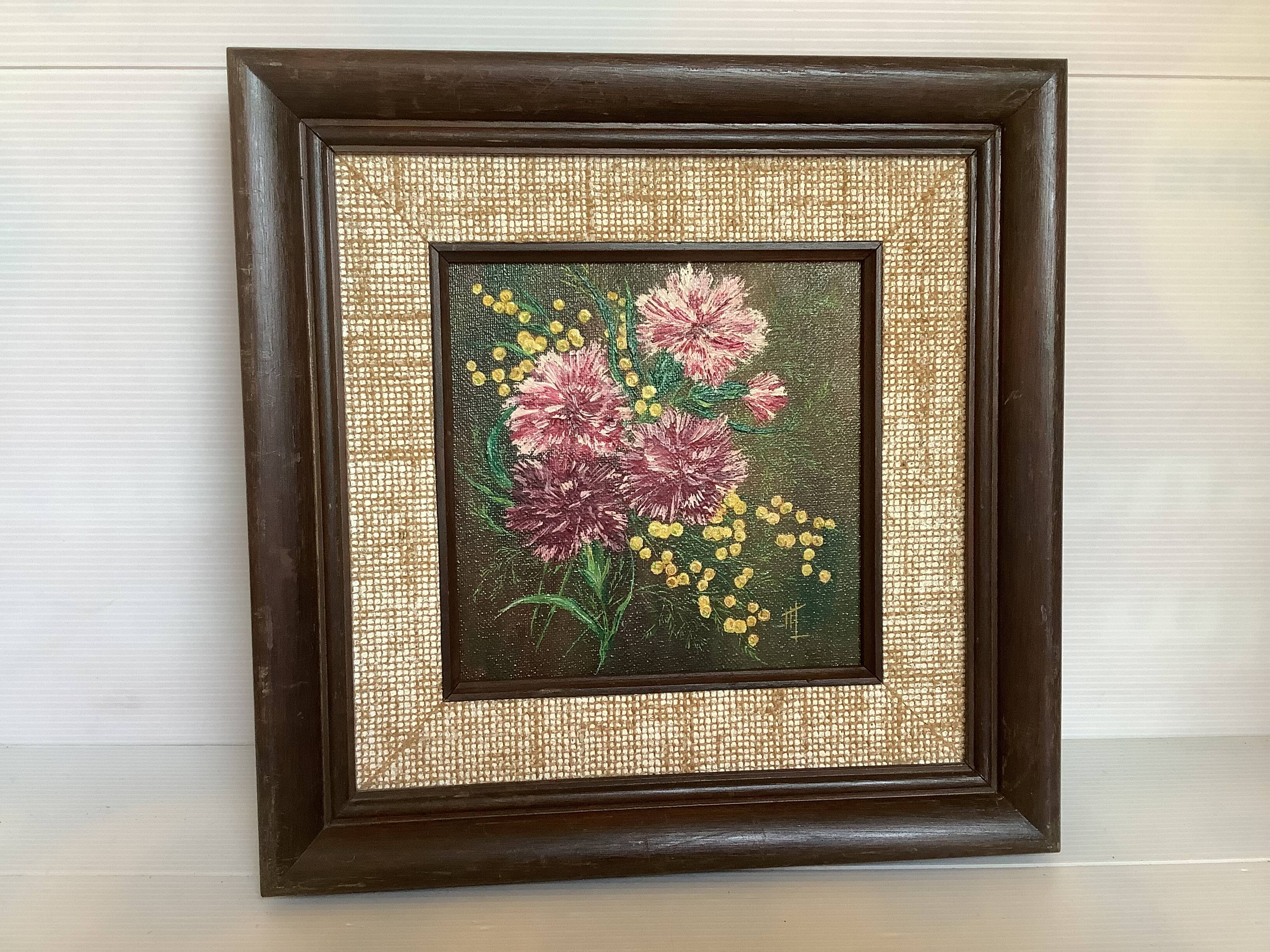 Tableau bouquet de fleurs huile sur carton signée