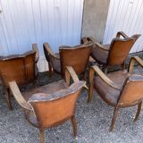 5 bridge armchairs in art deco leather