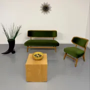 Sofa and armchair designed by Herta-Maria Witzemann, moulded wood, 1960s.