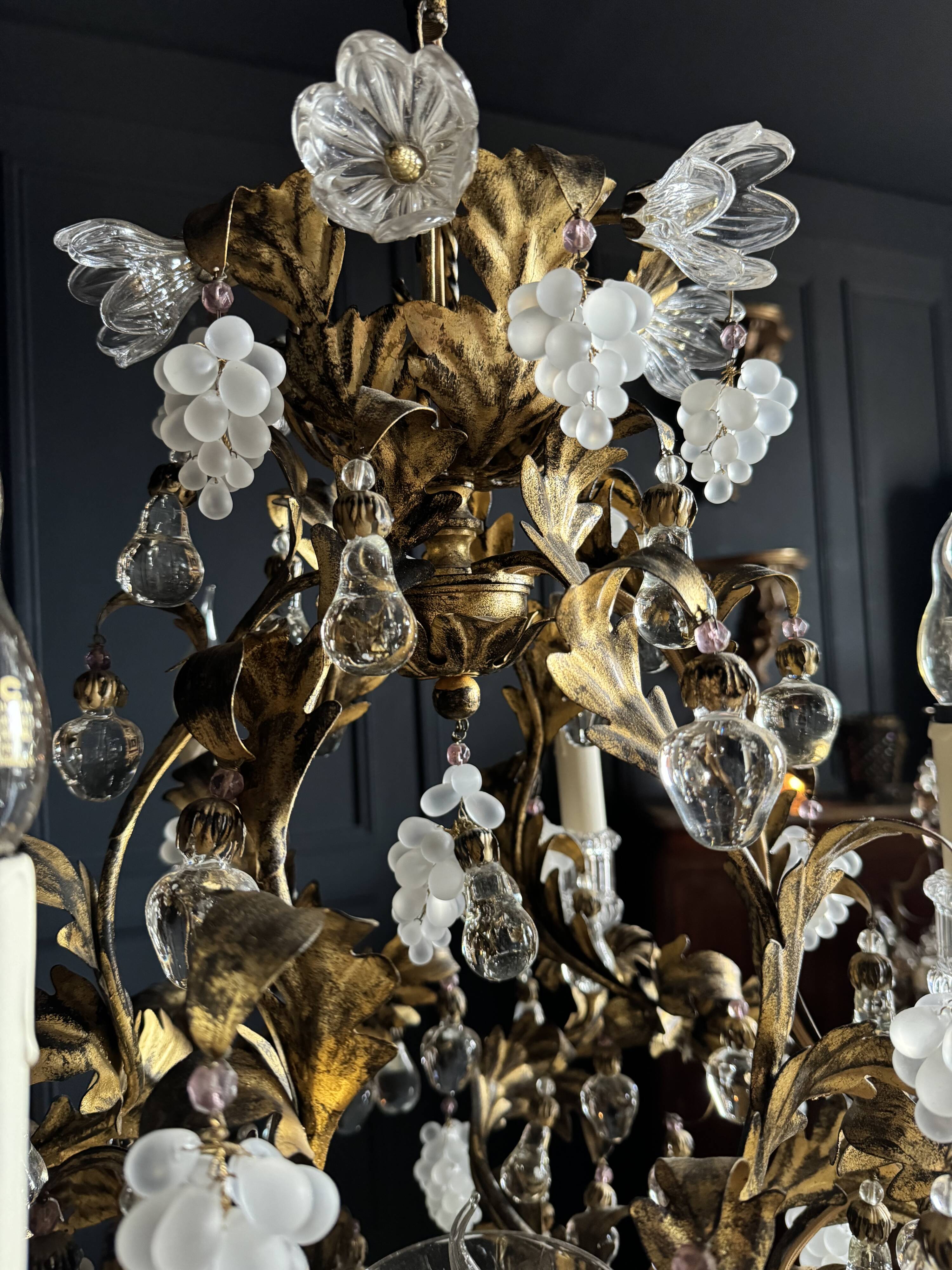 Bronze and Gold Metal Cage Chandelier from the 70s - 20th Century