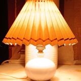 Enamelled terracotta lamp signed, pleated lampshade 1960