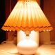 Enamelled terracotta lamp signed, pleated lampshade 1960