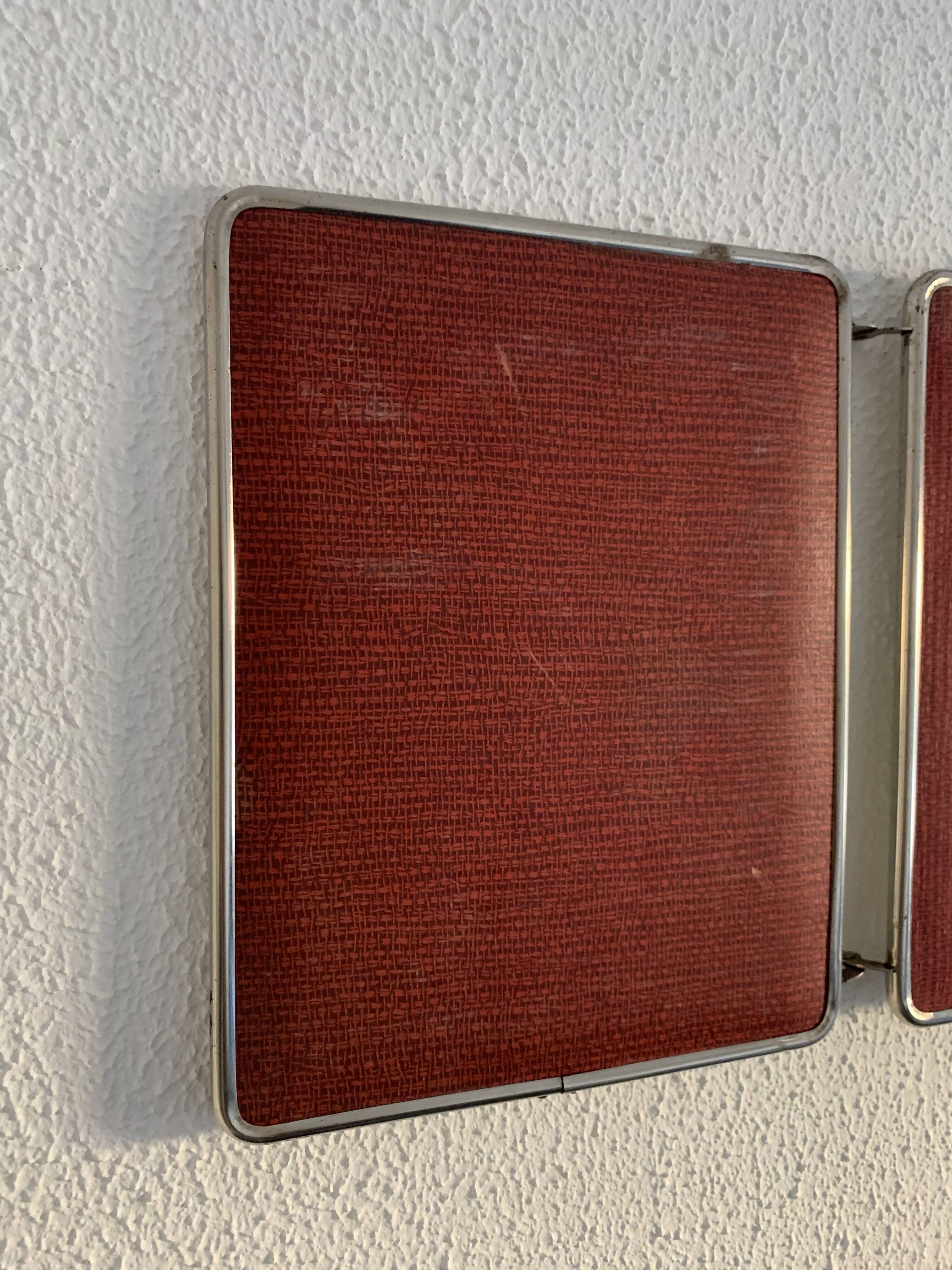 Miroir vintage 1950 triptyque barbier coiffeuse brique - 27 x 67 cm
