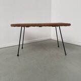Table basse osier tressé et métal 1960