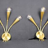 Three gilded brass sconces, Maison Lunel, France, 1950's