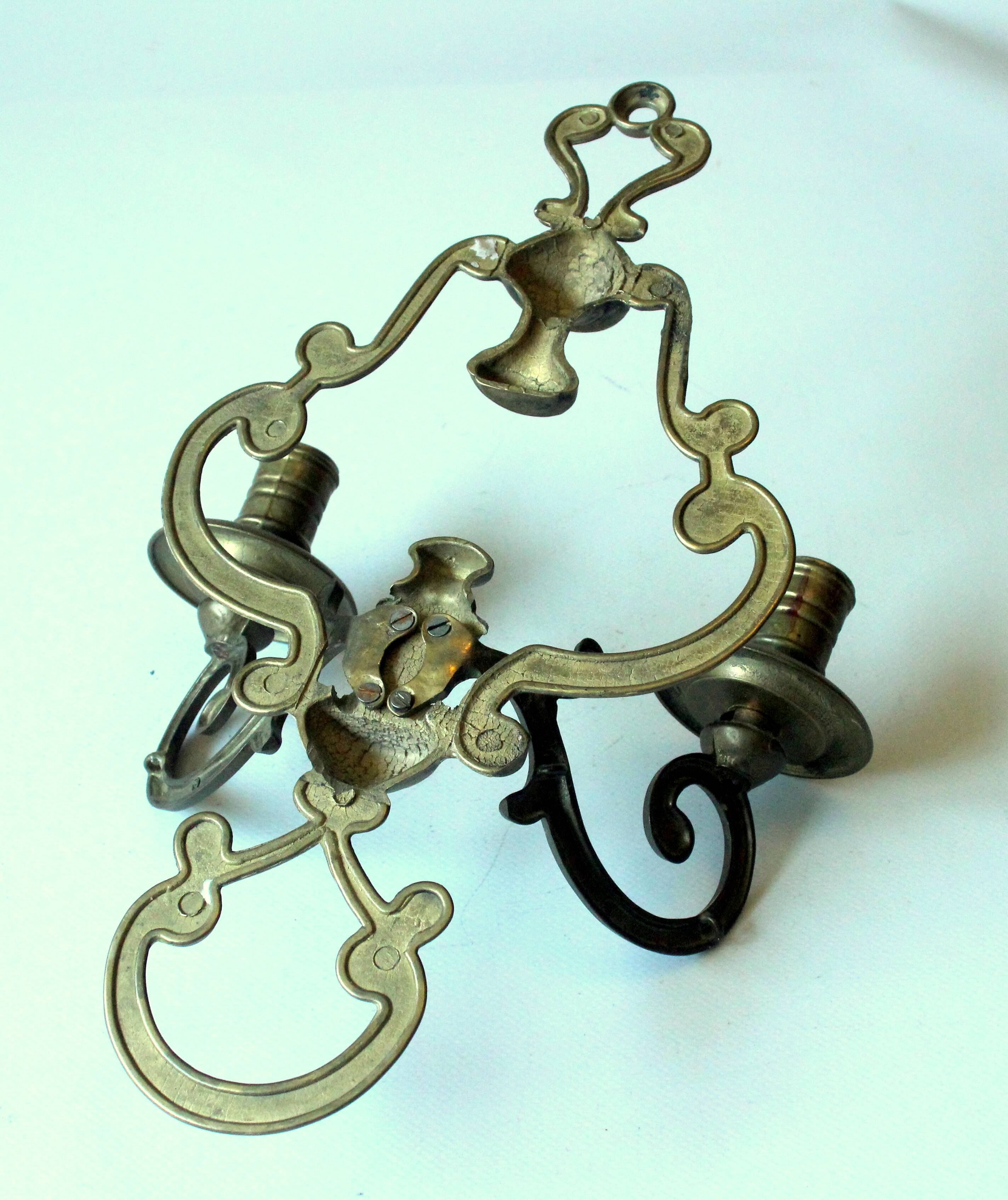Brass wall candle stick with two arms - handmade - Vintage