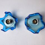 Pair of wall lamps Mazzega Murano, Blue blown glass, Italy, 1970