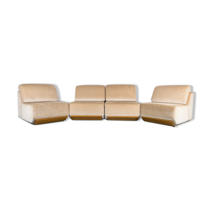 Fauteuils vintage en velours beige 1970s