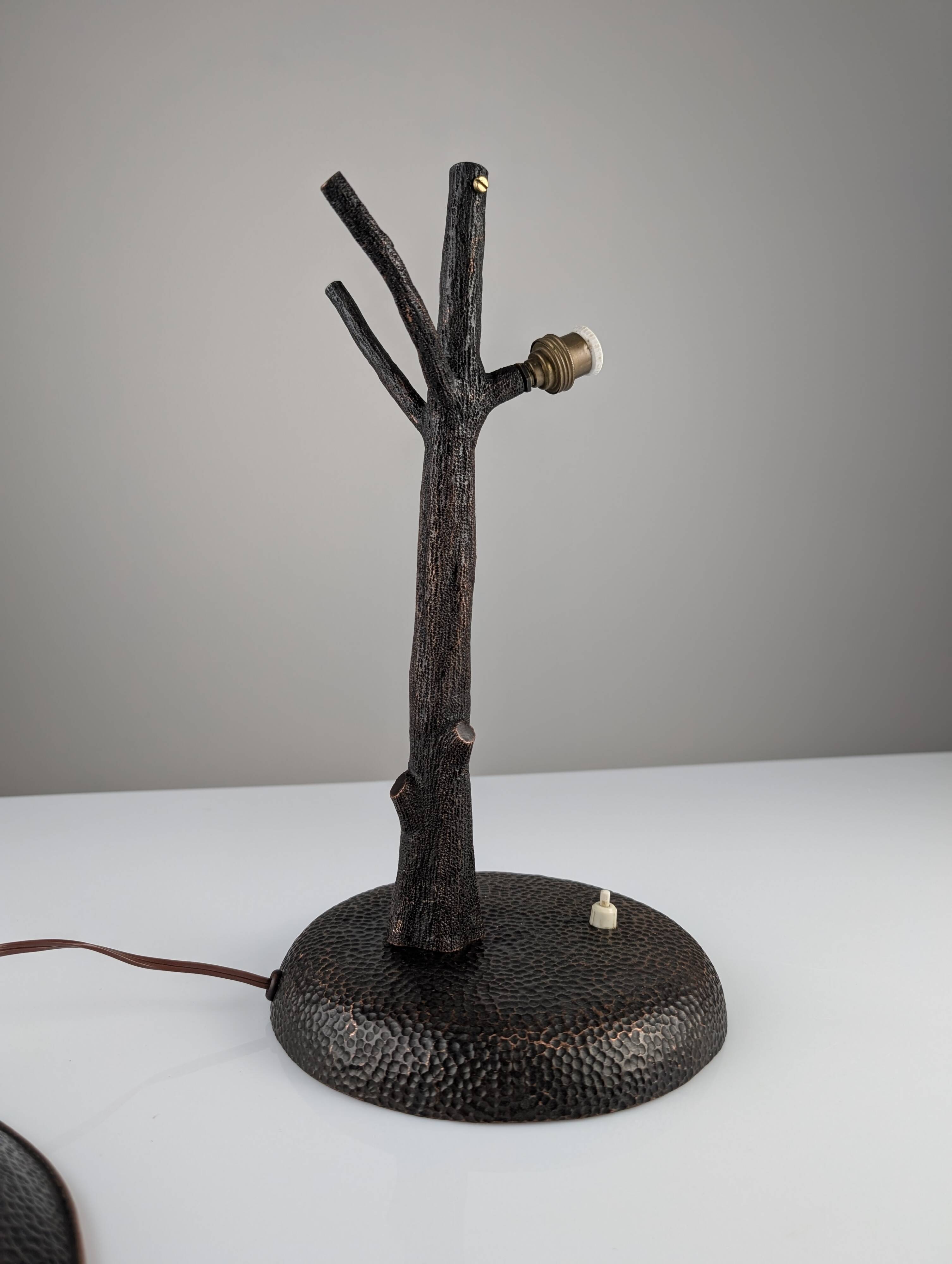 Hammered Copper Sculptural Lamp in the Shape of a Tree, Mid-Century Modern