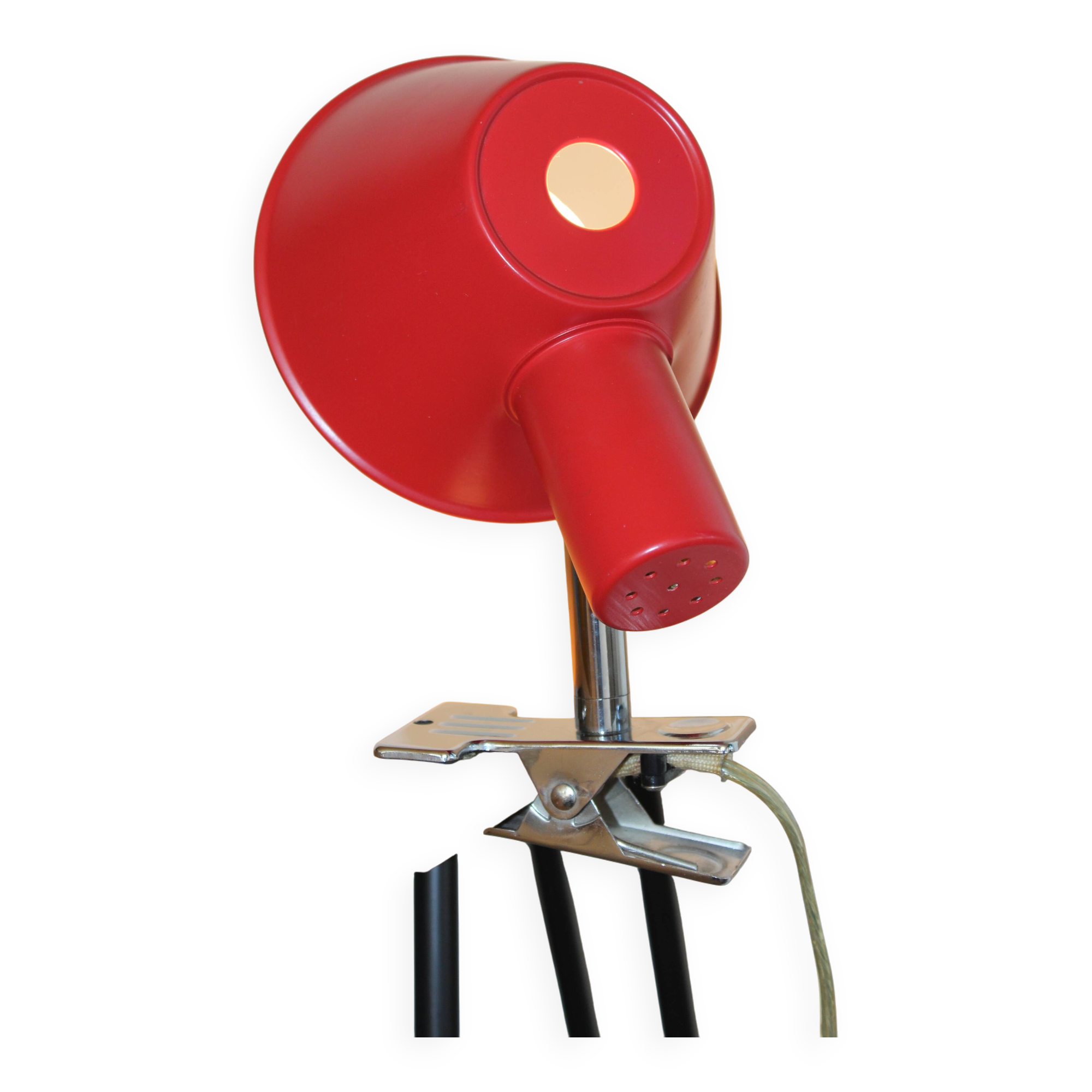 Adjustable clamp spotlight in red lacquered metal - vintage design