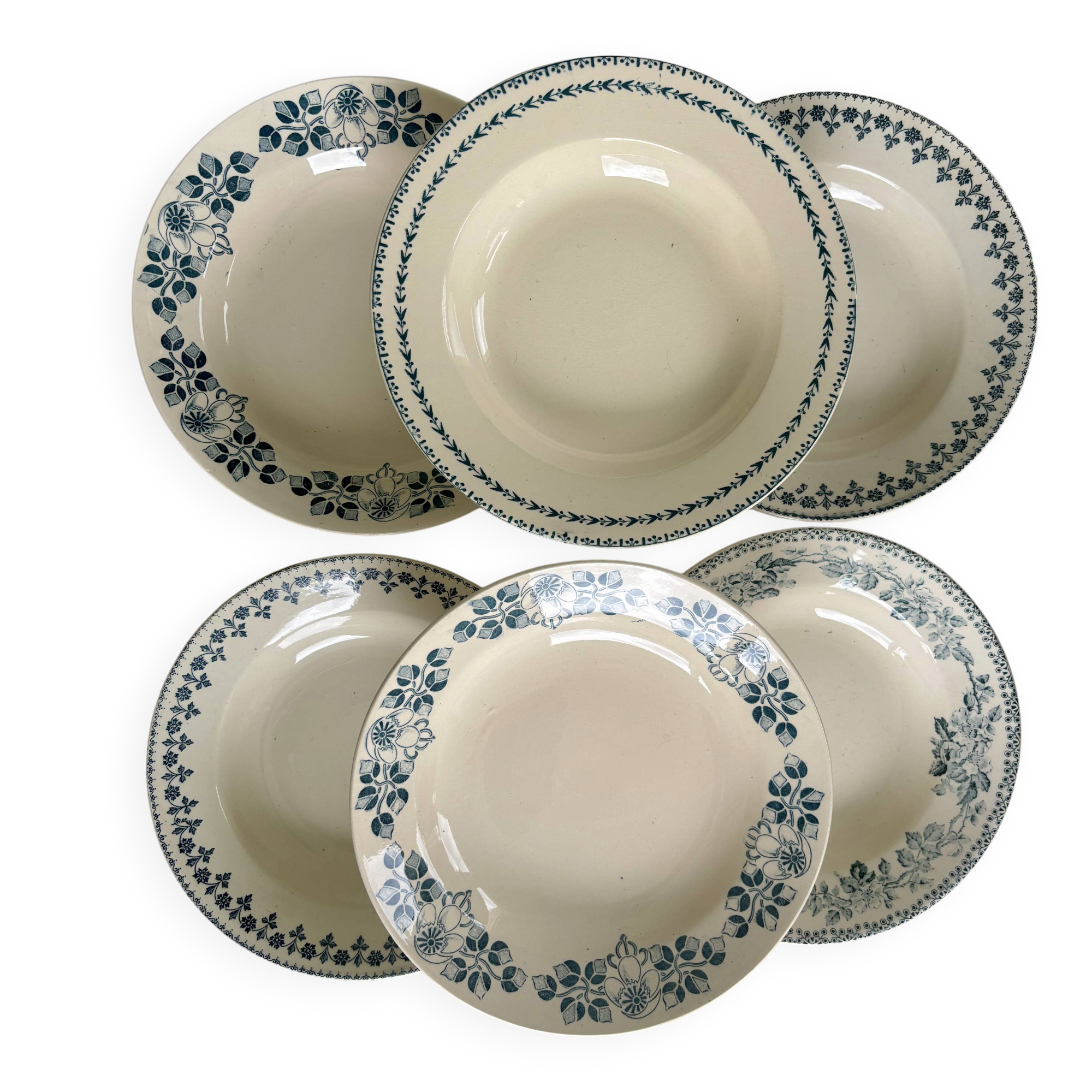 Lot 6 blue ironstone deep plates French earthenware ironstone