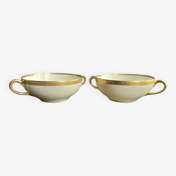 2 bols à bouillon – porcelaine allemande dorée